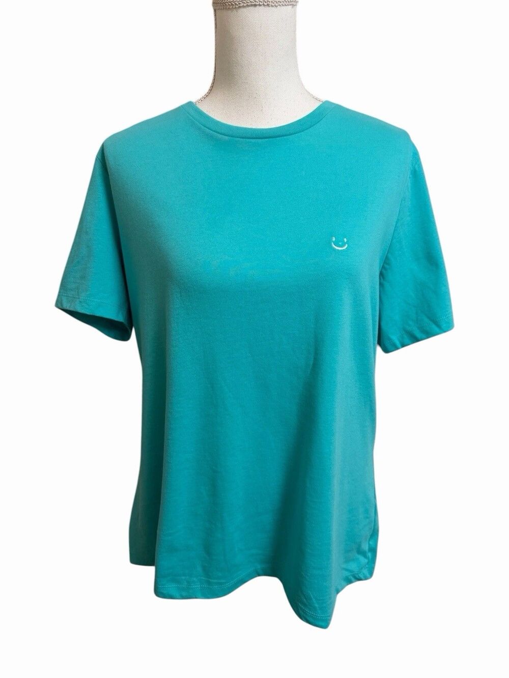 NWT Dalix Women's L Large Teal Lil Smile Relaxed 100% Cotton T-Shirt Tee NEW